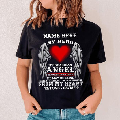 Custom Memorial T-shirt For Lost Loved Ones My Hero My Guardian Angel T-shirt Black M59-02