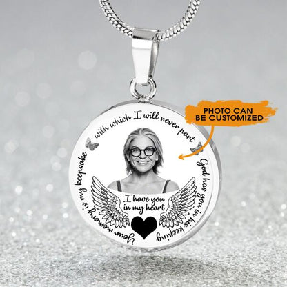 Personalized Memorial Circle Necklace I Have You In My Heart Wings For Mom Dad Grandma Daughter Son Custom Memorial Gift M134