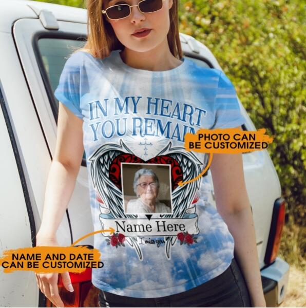 Personalized Memorial Shirt With Photo In My Heart You Remain For Mom, Dad , Grandpa, Son, Daughter Custom Memorial Gift M148