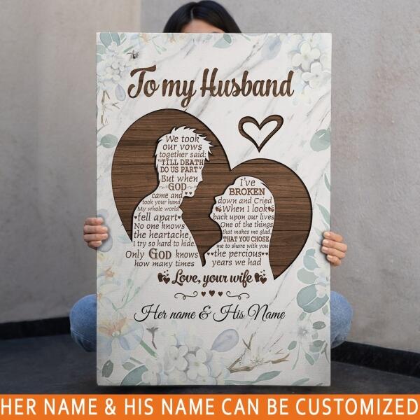 Personalized Memorial Portrait Canvas To My Husband Love Your Wife Wood Portrait Canvas Custom Memorial Gift M198