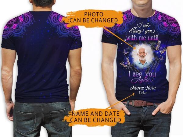 Unifinz Personalized Memorial Shirt I Will Carry You With Me Butterfly Signs For Mom, Dad, Grandpa, Son, Daughter Custom Memorial Gift M219