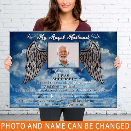 Personalized Memorial Landscape Canvas My Angel Husband Wings For Loss Of Husband Landscape Canvas Custom Memorial Gift M205