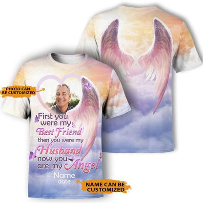Unifinz Personalized Memorial Shirt Now You Are My Angel Wings For Husband Custom Memorial Gift M216