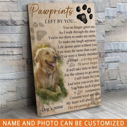 Personalized Pet Memorial Portrait Canvas Pawprints Left By You For Loss Of Pet Custom Memorial Gift M214