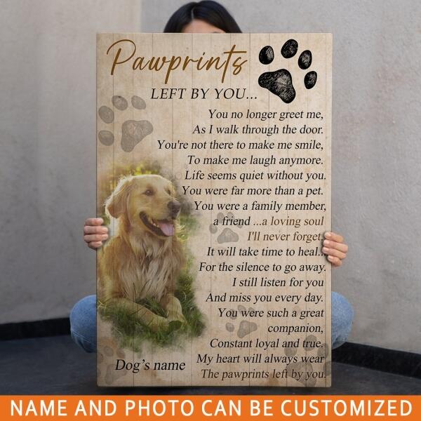 Personalized Pet Memorial Portrait Canvas Pawprints Left By You For Loss Of Pet Custom Memorial Gift M214