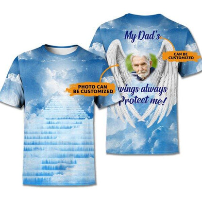 Unifinz Personalized Memorial Shirt My Dad's Wings Always Protect Me Guardian Angel For Dad Custom Memorial Gift M222