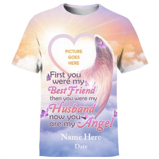 Unifinz Personalized Memorial Shirt Now You Are My Angel Wings For Husband Custom Memorial Gift M216
