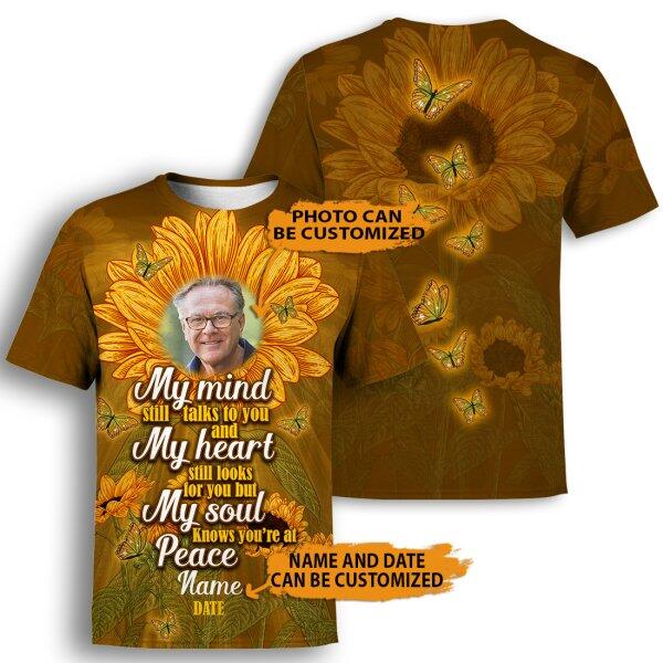 Unifinz Personalized Memorial Shirt My Mind Still Talks To You Sunflowers For Mom, Dad, Grandpa, Son, Daughter Custom Memorial Gift M250