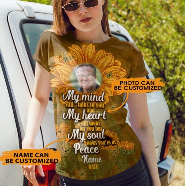 Unifinz Personalized Memorial Shirt My Mind Still Talks To You Sunflowers For Mom, Dad, Grandpa, Son, Daughter Custom Memorial Gift M250