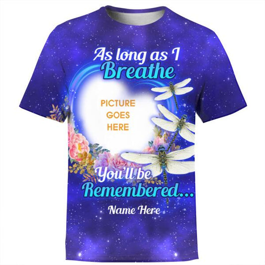 Unifinz Personalized Memorial Shirt As Long As I Breathe You're Remembered For Mom, Dad, Grandpa, Son, Daughter Custom Memorial Gift M252