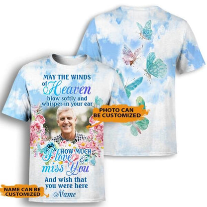 Unifinz Personalized Memorial Shirt As May The Wind Of Heaven For Mom, Dad, Grandpa, Son, Daughter Custom Memorial Gift M269