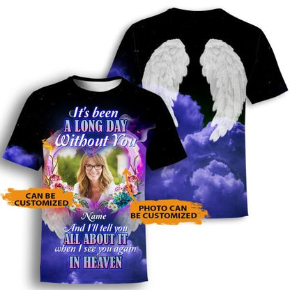 Unifinz Personalized Memorial Shirt It's been A Long Day Without You Heaven For Mom, Dad, Grandpa, Son, Daughter Custom Memorial Gift M273