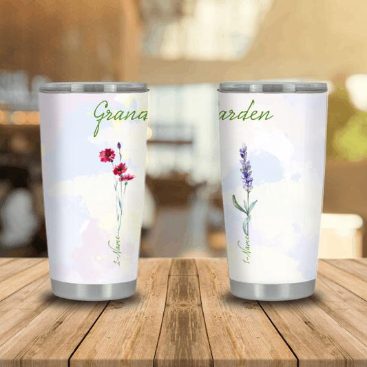 Personalized Grandma Tumbler 20oz Grandma's Garden Gift For Grandma Custom Family Gift F04