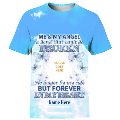 Unifinz Personalized Memorial Shirt Me My Angel A Bond Butterfly For Mom, Dad, Grandpa, Son, Daughter Custom Memorial Gift M223