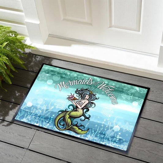 Mermaid Doormat Mermaids Welcome Beach House Doormat Blue