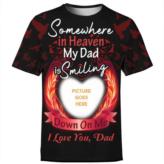 Personalized Memorial Shirt Somewhere In Heaven My Dad Is Smiling For Dad Custom Memorial Gift M278