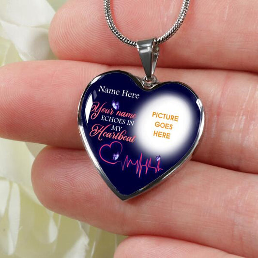 Personalized Memorial Heart Necklace Your Name Echoes In My Heartbeat For Mom Dad Grandma Daughter Son Custom Memorial Gift M294