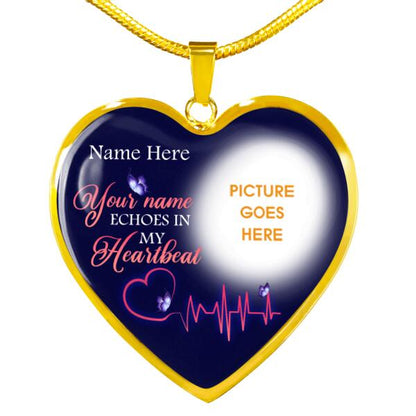 Personalized Memorial Heart Necklace Your Name Echoes In My Heartbeat For Mom Dad Grandma Daughter Son Custom Memorial Gift M294