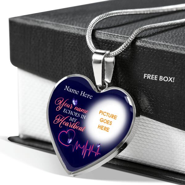 Personalized Memorial Heart Necklace Your Name Echoes In My Heartbeat For Mom Dad Grandma Daughter Son Custom Memorial Gift M294