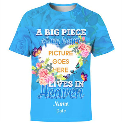 Unifinz Personalized Memorial Shirt A Big Piece Of My Heart Butterfly For Mom, Dad, Grandpa, Son, Daughter Custom Memorial Gift M180
