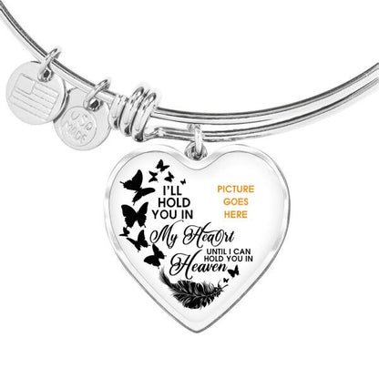 Custom Memorial Heart Bangle For Loss of Mom Dad Grandma Son I'll Hold You In My Heart Heart Bangle White M298