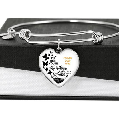 Custom Memorial Heart Bangle For Loss of Mom Dad Grandma Son I'll Hold You In My Heart Heart Bangle White M298