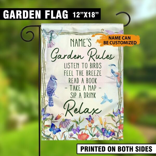 Personalized Gardening Garden Flag For Home Garden Rules Listen To Birds Garden Flag White G05