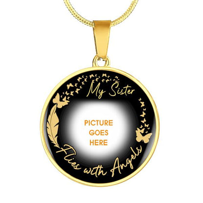 Personalized Memorial Circle Necklace Flies With Angels For Mom Dad Grandma Daughter Son Custom Memorial Gift M299