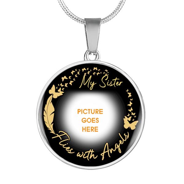 Personalized Memorial Circle Necklace Flies With Angels For Mom Dad Grandma Daughter Son Custom Memorial Gift M299