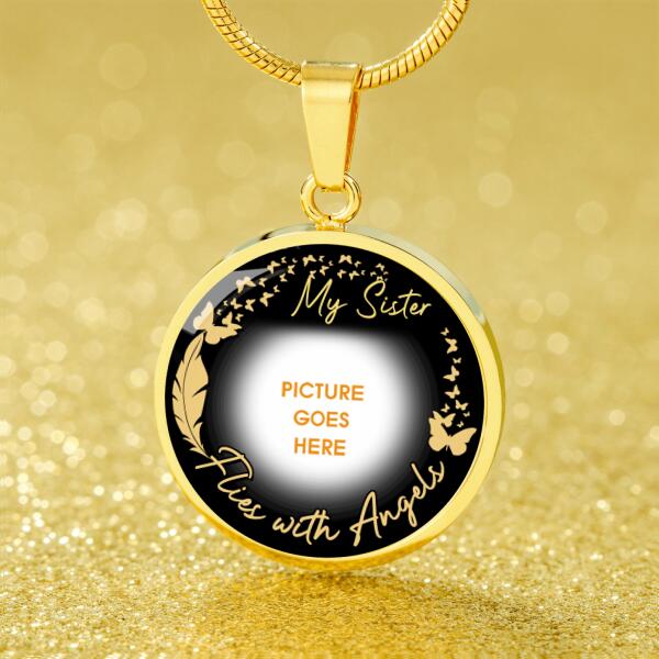 Personalized Memorial Circle Necklace Flies With Angels For Mom Dad Grandma Daughter Son Custom Memorial Gift M299