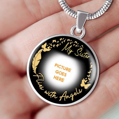 Personalized Memorial Circle Necklace Flies With Angels For Mom Dad Grandma Daughter Son Custom Memorial Gift M299