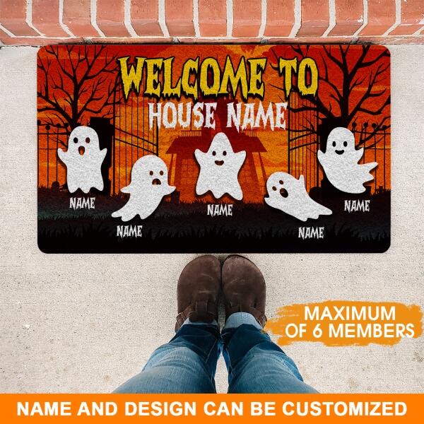 Custom Halloween Doormat Welcome To My House Ghost Halloween Doormat Orange