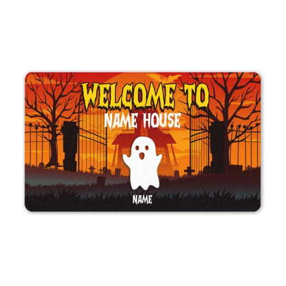 Custom Halloween Doormat Welcome To My House Ghost Halloween Doormat Orange