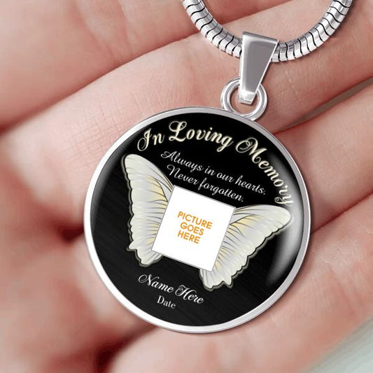 Personalized Memorial Circle Necklace Always In Our Heart In Loving Memory Butterfly For Mom Dad Grandma Daughter Son Custom Memorial Gift M162