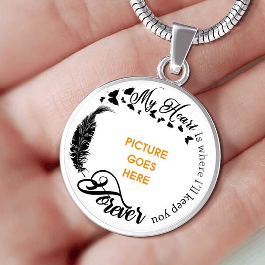 Personalized Memorial Circle Necklace My Heart Is Where I'll Keep You For Mom Dad Grandma Daughter Son Custom Memorial Gift M287