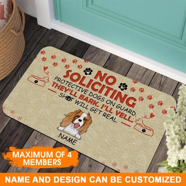 Custom Dog Doormat For Dog Lovers No Soliciting Protective Dogs Doormat Yellow D09