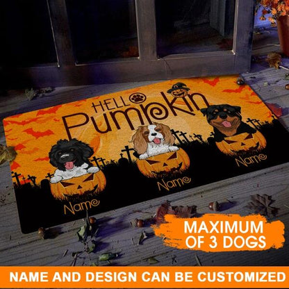 Custom Dog Doormat For Halloween Hello Pumpkin Dog Doormat Orange D12