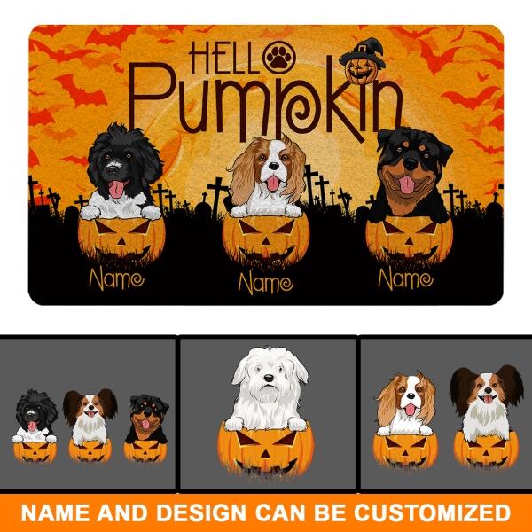 Custom Dog Doormat For Halloween Hello Pumpkin Dog Doormat Orange D12