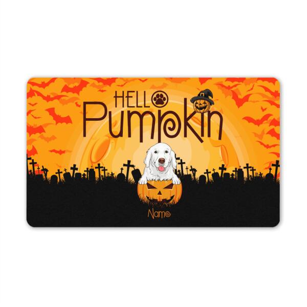 Custom Dog Doormat For Halloween Hello Pumpkin Dog Doormat Orange D12