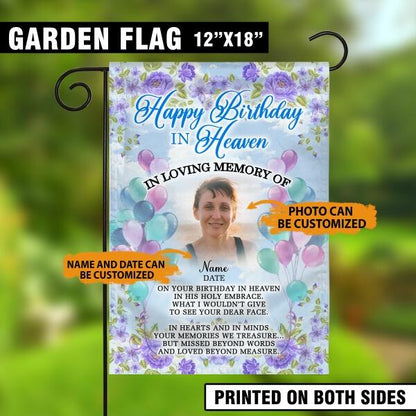 Personalized Memorial Garden Flag Happy Birthday In Heaven Memory Garden Flag For Dad Mom Custom Memorial Gift M321