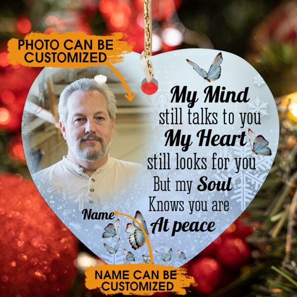 Custom Christmas Memorial Ornament For Loss Of Mom Dad My Mind Still Talks To You Memorial Ornament Blue M314