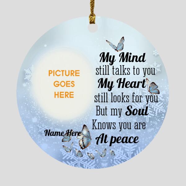 Custom Christmas Memorial Ornament For Loss Of Mom Dad My Mind Still Talks To You Memorial Ornament Blue M314