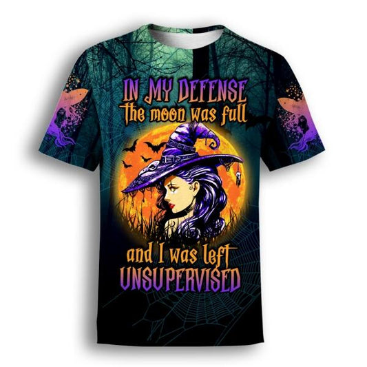 Witch T-shirt In My Defense The Moon Was Full Witch T-shirt Black W07