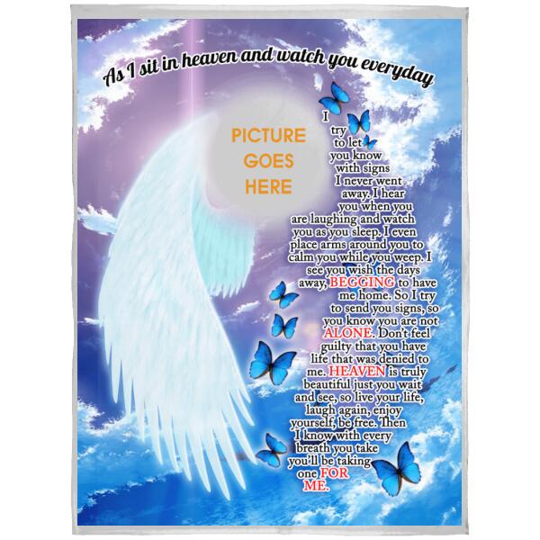 Custom Memorial Blanket With Pictures For Loss Of Someone As I Sit In Heaven And Watch Blanket Blue M316