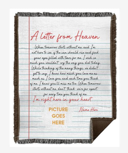 Custom Memorial Woven Blanket With Picture For Loss Of Mom Dad A Letter Form Heaven Woven Blanket White M281