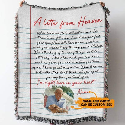 Custom Memorial Woven Blanket With Picture For Loss Of Mom Dad A Letter Form Heaven Woven Blanket White M281