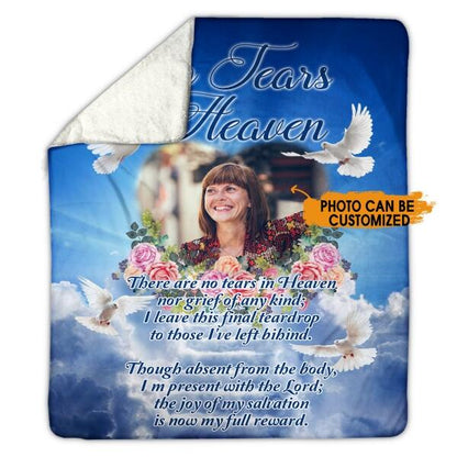 Custom Memorial Blanket With Picture For Loss Of Someone No Tears In Heaven Blanket Blue M272