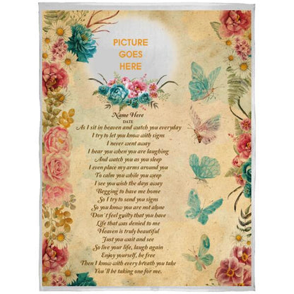 Custom Memorial Blanket With Picture For Loss As I Sit In Heaven Butterfly Signs Blanket Yellow M270