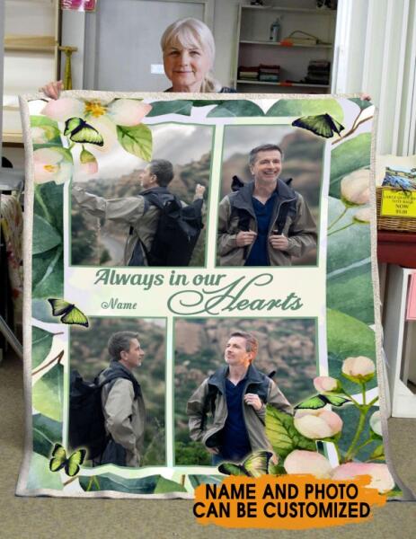Custom Memorial Blanket With Picture For Lost Loved Ones Always In Our Hearts Butterfly Blanket Green M264