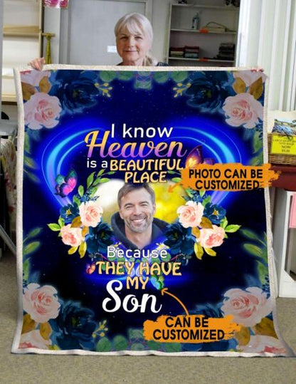 Custom Memorial Blanket With Picture For Lost Loved Ones I Know Heaven Is A Beautiful Butterfly Blanket Black M248